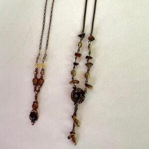 Dainty 2028 rhinestone and amber colored stone necklace PLUS bonus necklace (2)